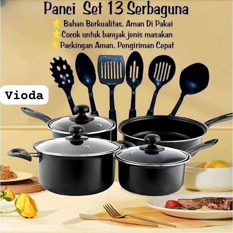 Panci  Set Teflon Penggorengan Cookware Set Hitam VIODA 13 Pcs