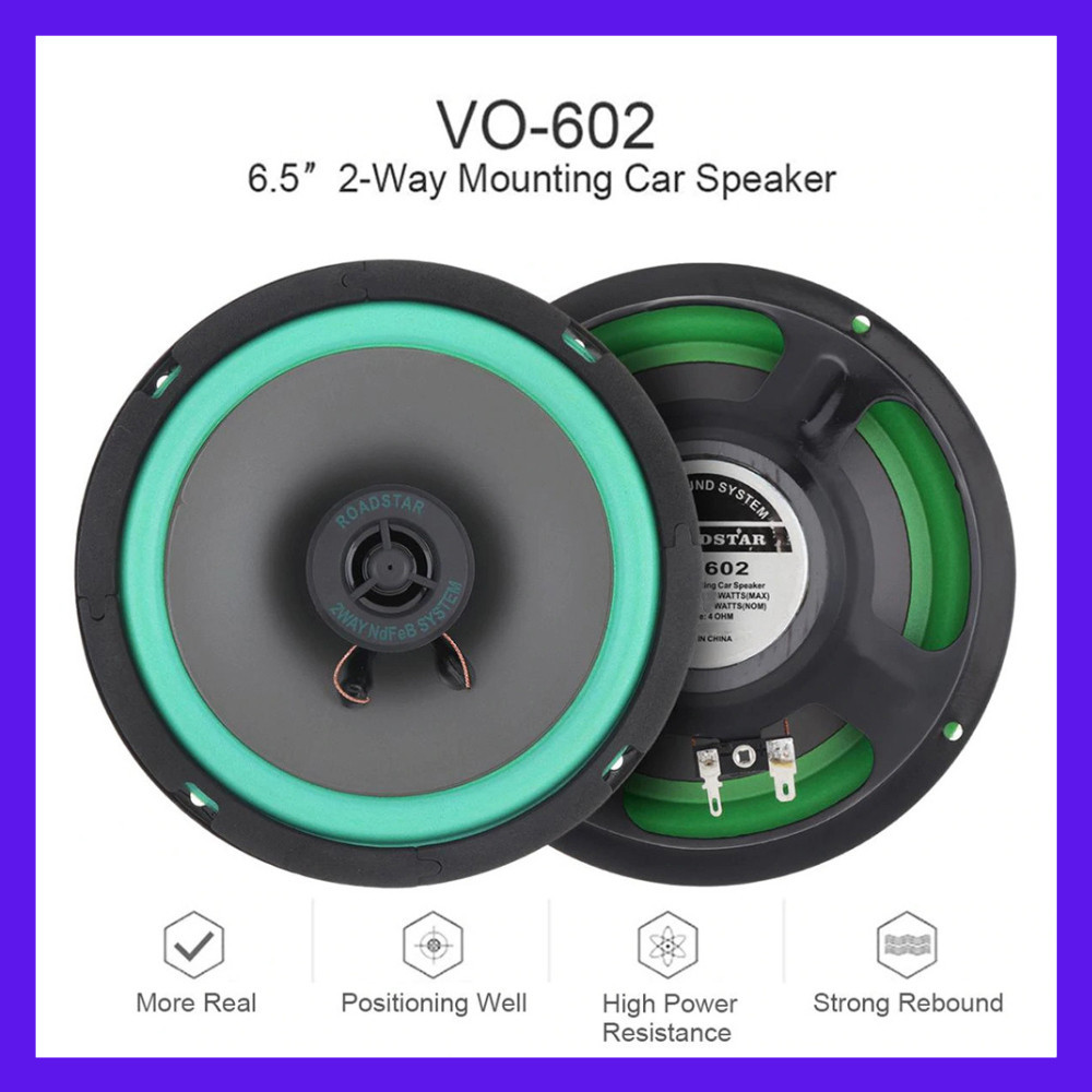 inovasi_tani-Speaker Subwoofer Mobil HiFi 6.5 Inch 200W 1 PCS - VO-602 - Green ROADSTAR speaker ampl