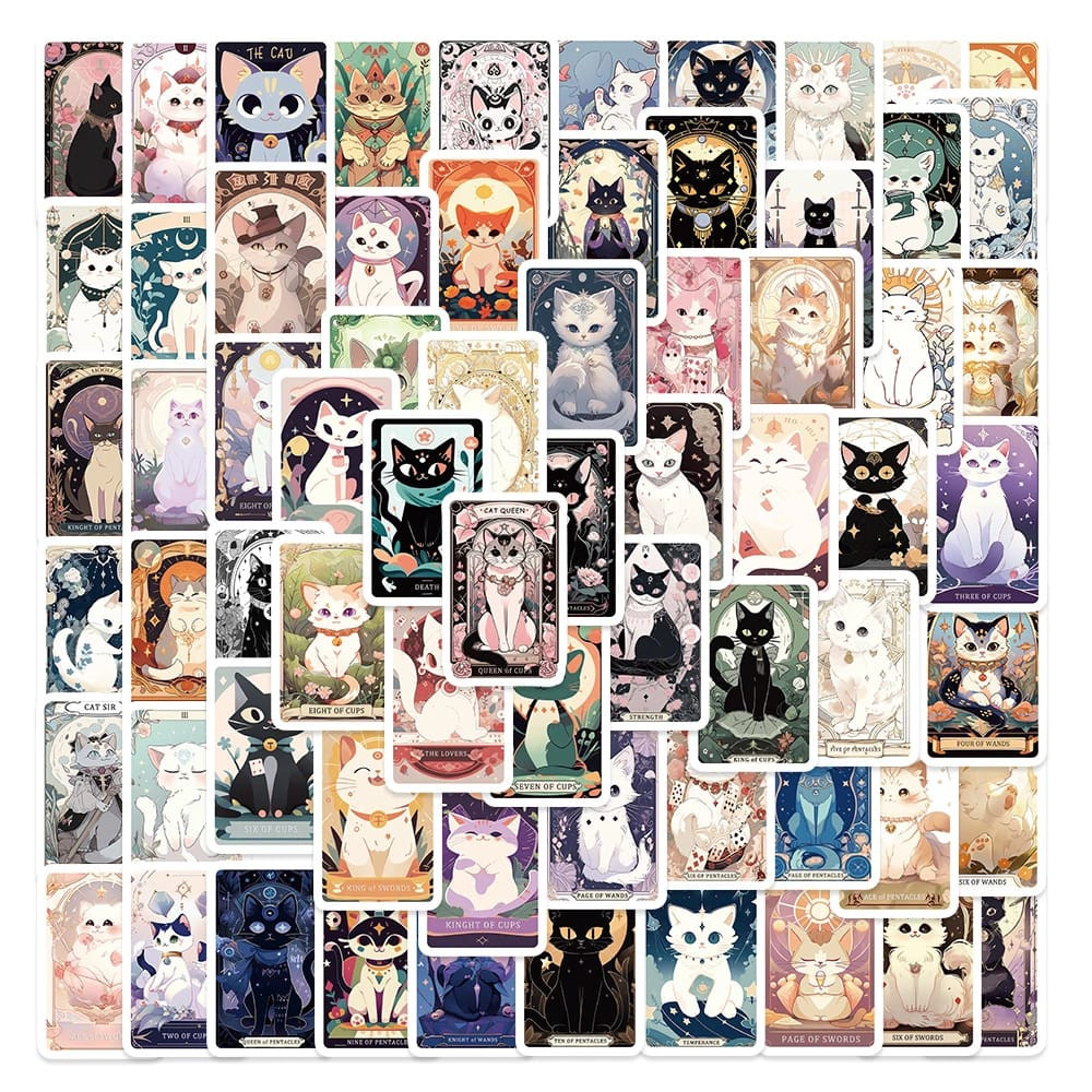 

[ , ] 3pcs Stiker Motif Cat Tarot Kucing Lucu Aesthetic untuk Handphone, Laptop