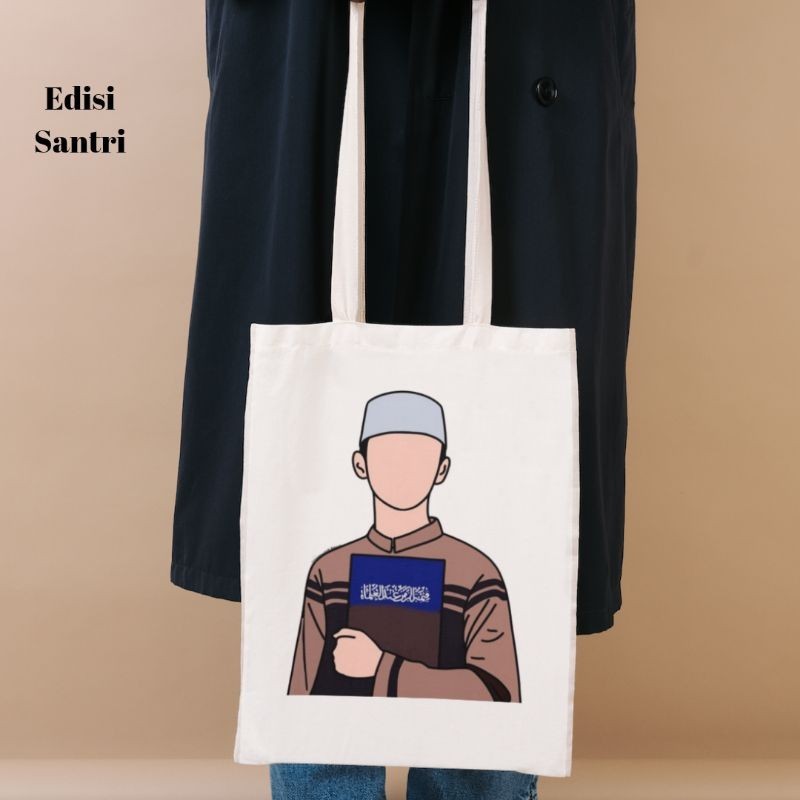 Tas Online Banjarmasin Santri - Tote Bag Kanvas Pria Santri Full Print