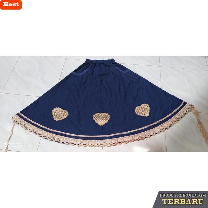 rok wanita kekinian ROK JEANS PANJANG WANITA RENDA LOVE BESAR - Black, Int:M