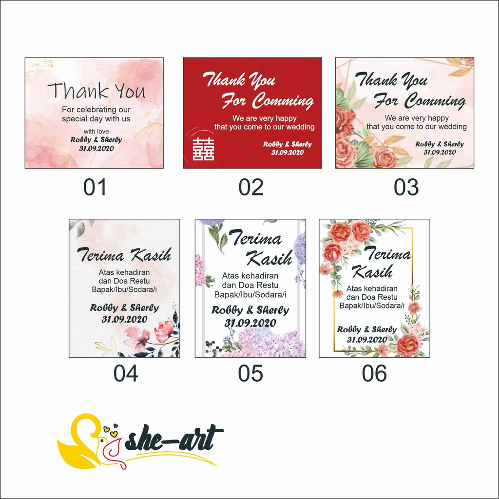 KARTU UCAPAN PERNIKAHAN / KARTU SOUVENIR / KARTU Thank You Card / Kartu Ucapan Terima Kasih Ukuran 6