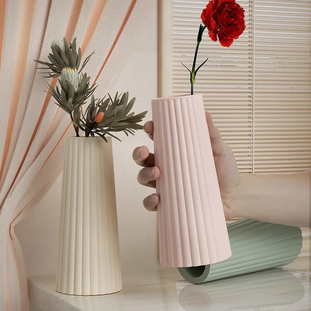 

DIY Candle+Vase Silicone Mold Crystal Epoxy Large Striped Vase Cement Gypsum Candle Post Flower Ornament Silicone Mold