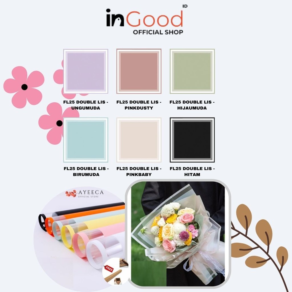 

IN GOOD - (5 LEMBAR) - FL25 DOUBLE LIS Kertas Bunga Paper Buket Motif Frame List Transparan Florist Cellophane