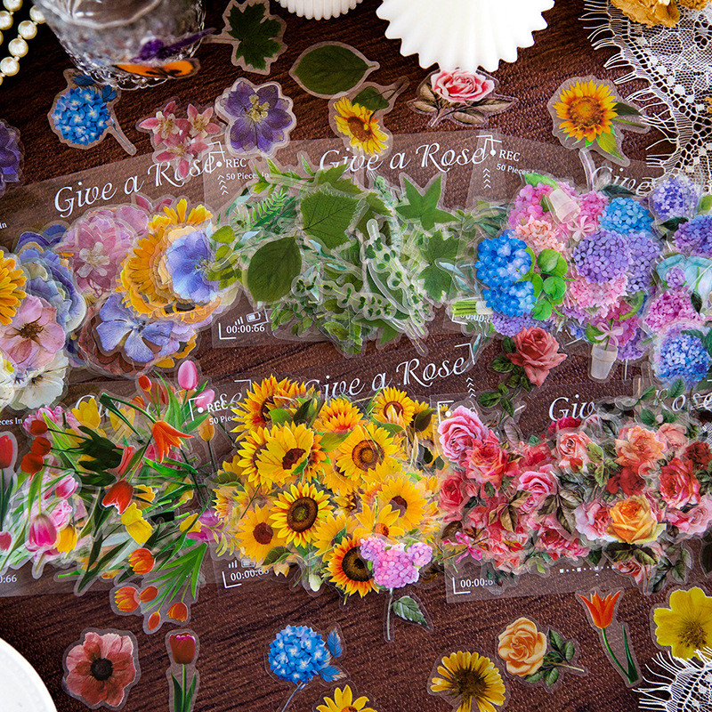 

100 Pcs/pack Giving Roses Series Decorative Sticker Vintage Plant Flower Collage Scrapbooking Label Diary Album Journal Planner