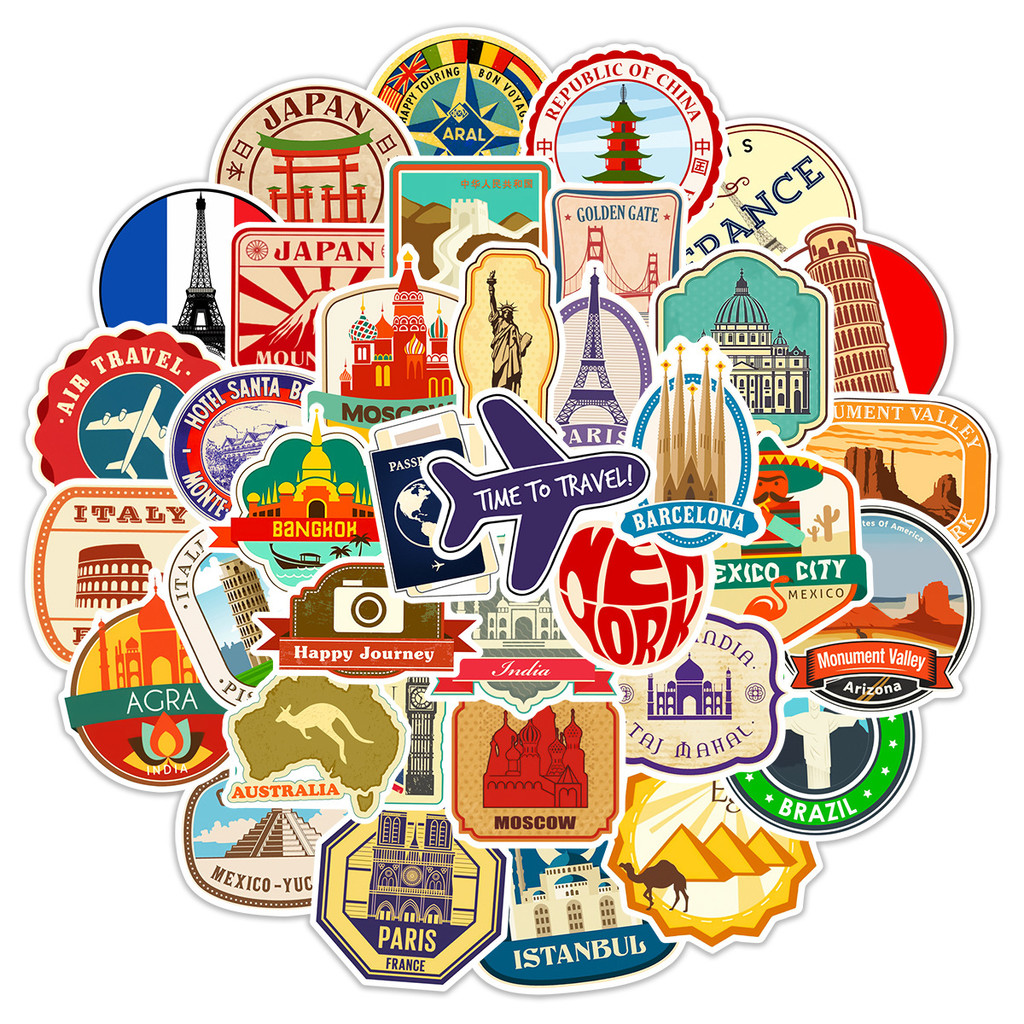 

10/30/50Pcs Retro Travel DIY Waterproof Graffiti Sticker Aesthetic Decorative Luggage Laptop Cup Phone Scrapbook Kids Stickers