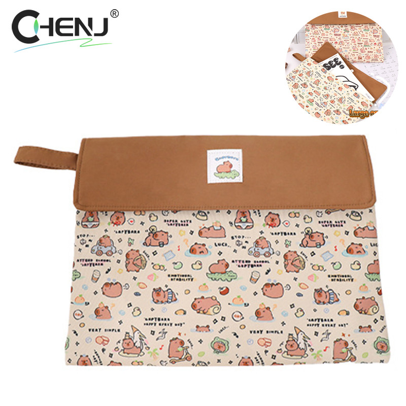 

1pcs Large Capacity Cute Capybara Print File Folder Portable Cartoon Mini Capybara Storage Bag Creative Washable Document Bag
