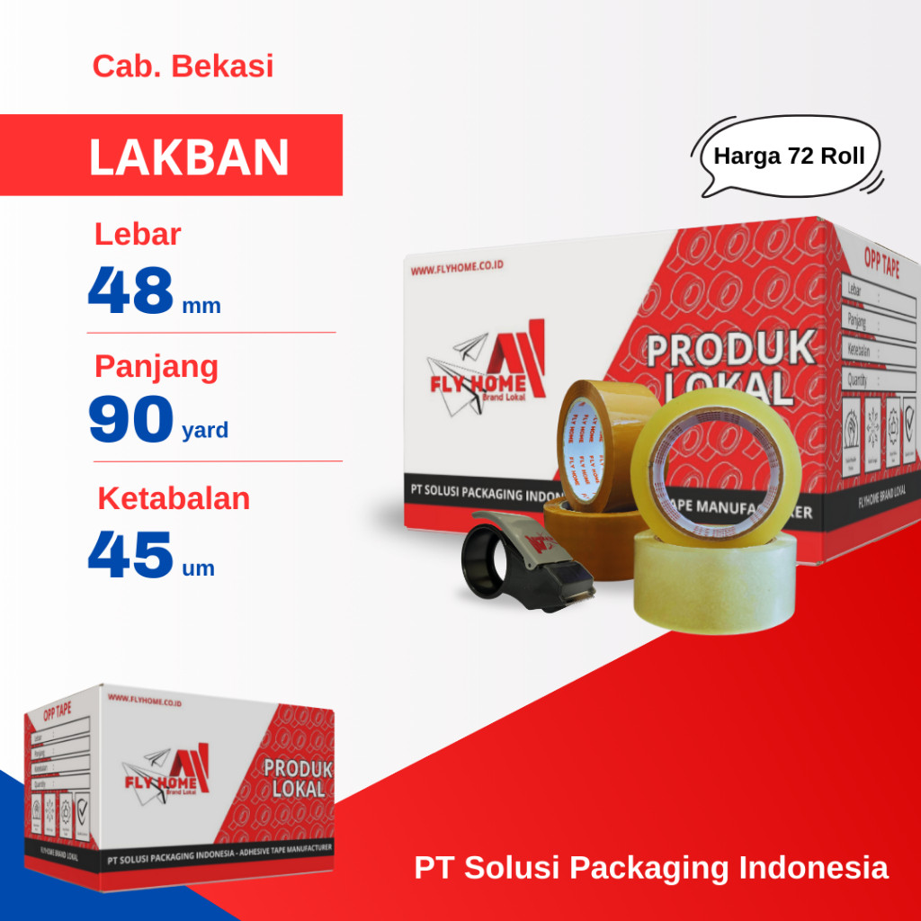 

FLYHOME 1Dus Lakban Bening Coklat 48x90Y 2inch 81METER 90 Yard CARGO