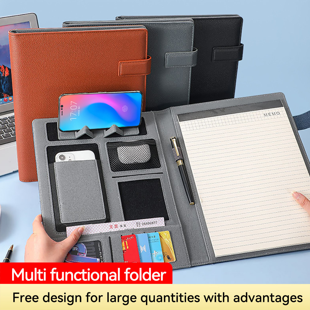

A4 business folder with phone holder, document folder, leather storage folder, company office contract folder, sales folder
