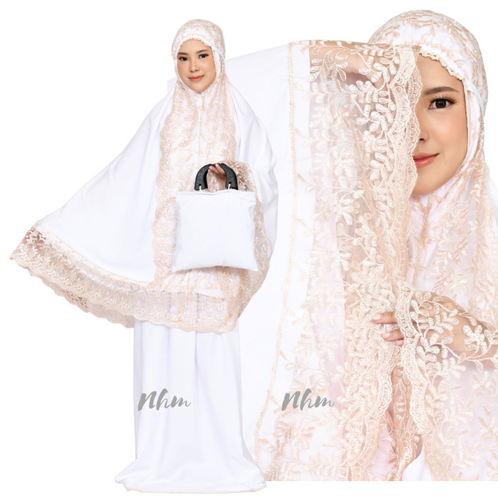 Mukena Telekung Dewasa Shireen, Mukena Katun Adem Renda Traveling - Hitam