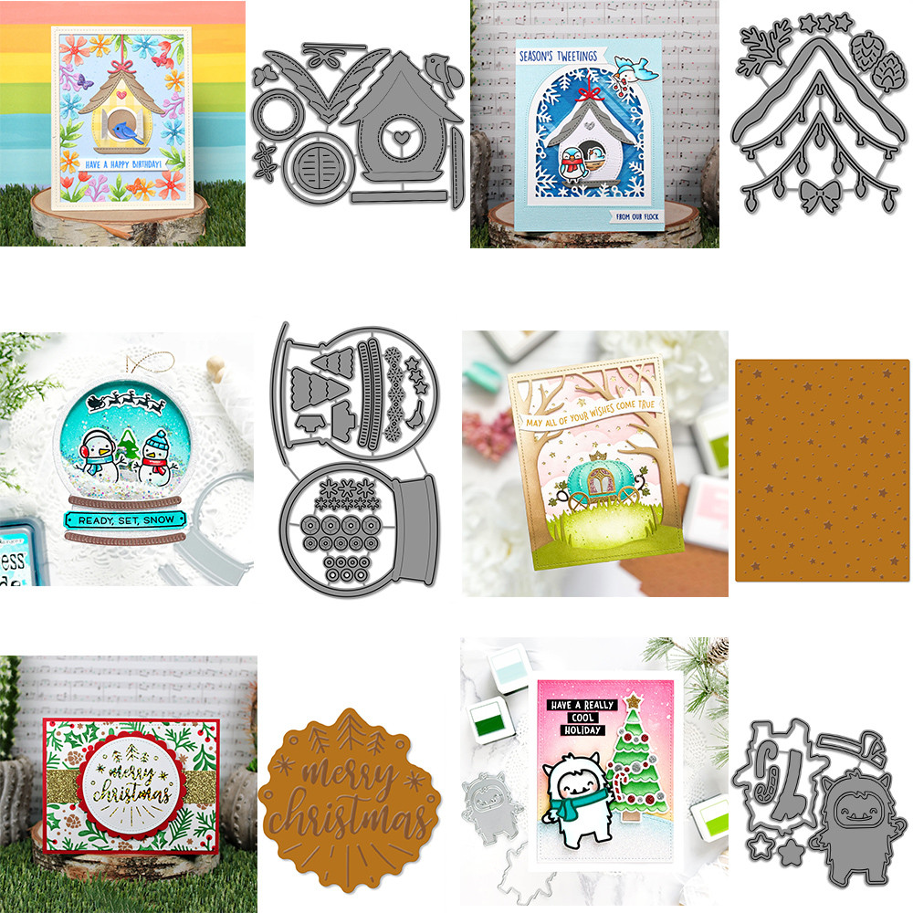 

Snow Globe Starry Metal Cutting Dies Birdhouse Sentiments Sky Background Hot Foil Plate For DIY Scrapbook Paper Cards