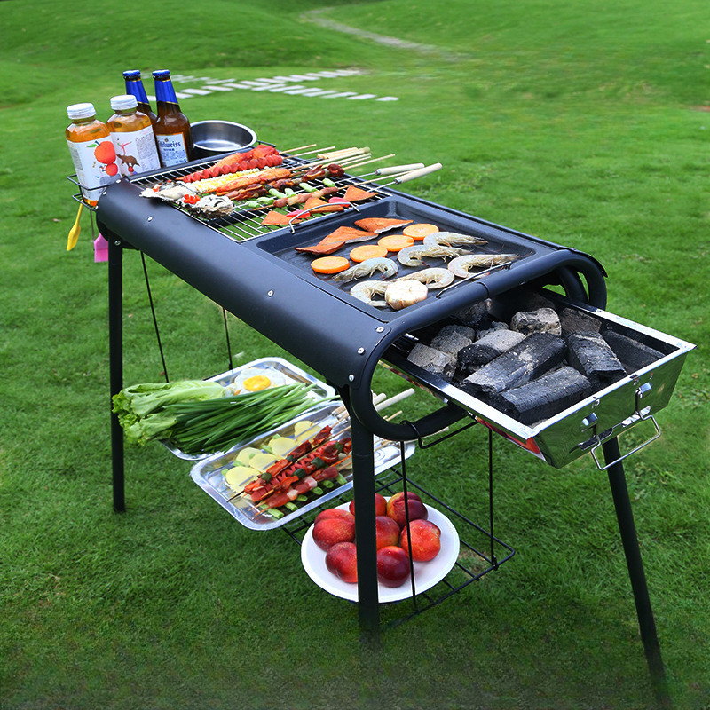 Grill Stand Stainless Steel Outdoor Camping Cookware Storage Bag Kitchen Cooking Folding Brazier Tab
