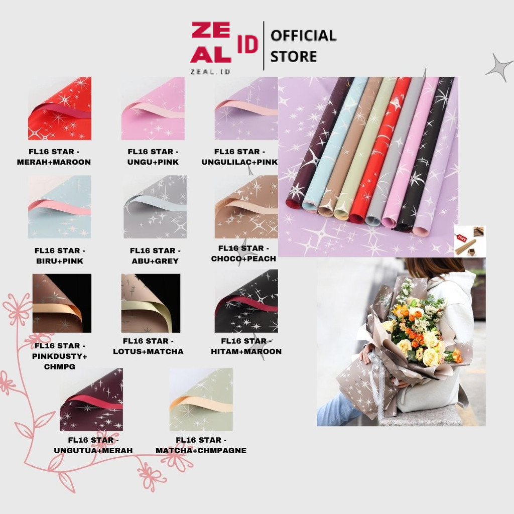 

ZEAL-ID - (5 LEMBAR) - FL16 STAR Kertas Bunga Paper Buket Motif Bintang Sparkling Florist Cellophane