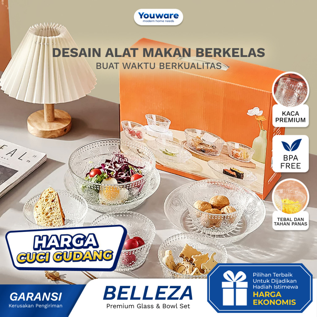 

Youware - Belleza Set Gelas Dan Mangkok Aesthetic Bahan Kaca / Hampers Imlek Lebaran Kado Pernikahan/ New kado