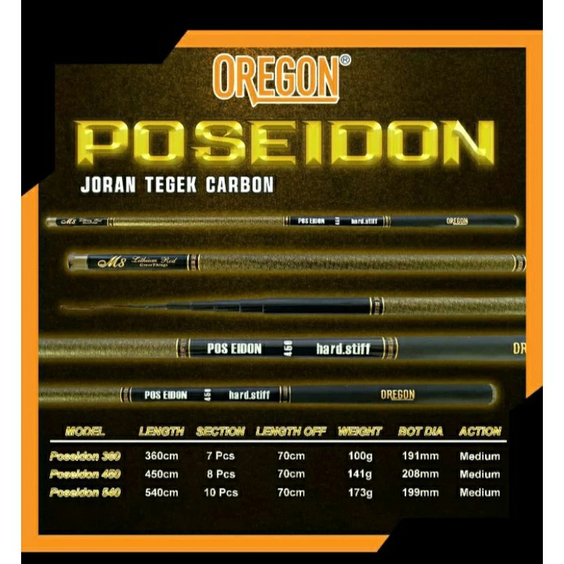 JORAN TEGEK OREGON POSEIDON CARBON MATERIAL PANJANG 360 450 540 FISHING POLE ROD Pusat Alat Pancing 
