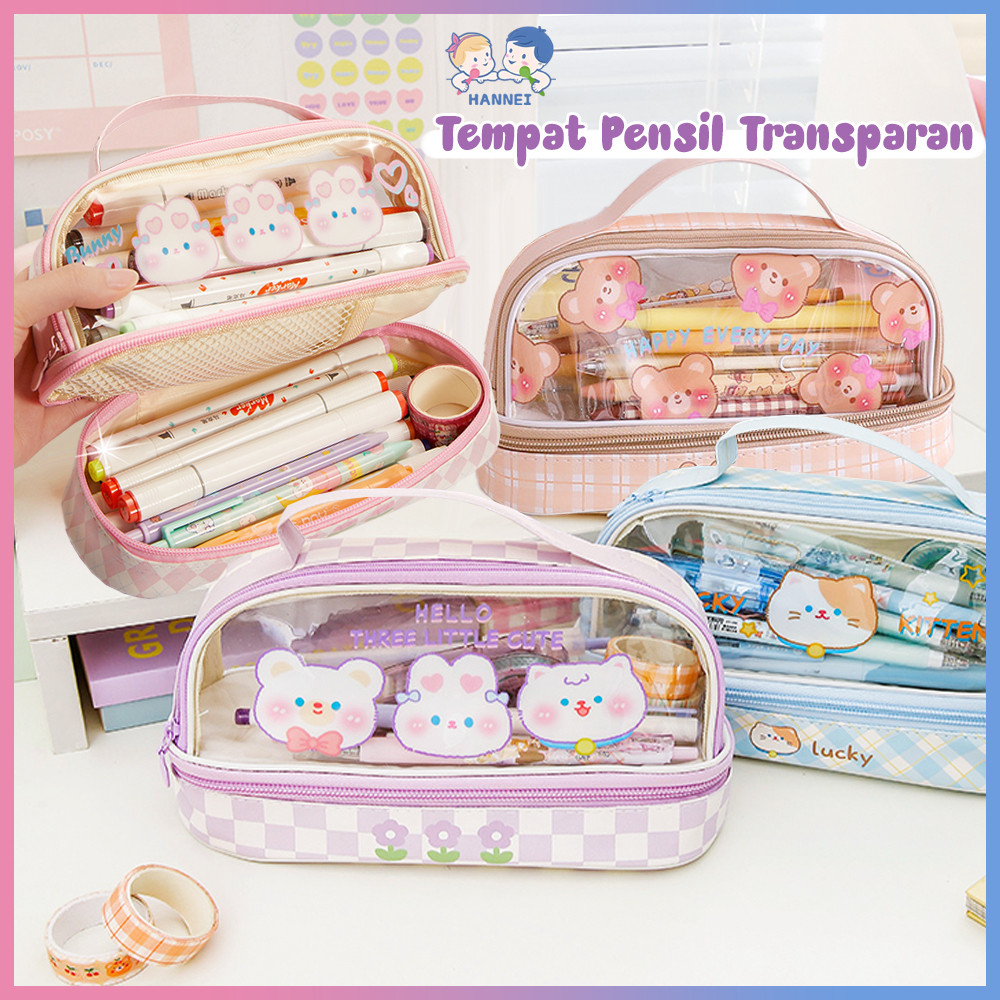

Hannei Tempat Pensil Transparan Kotak Pensil Anak Alat Tulis