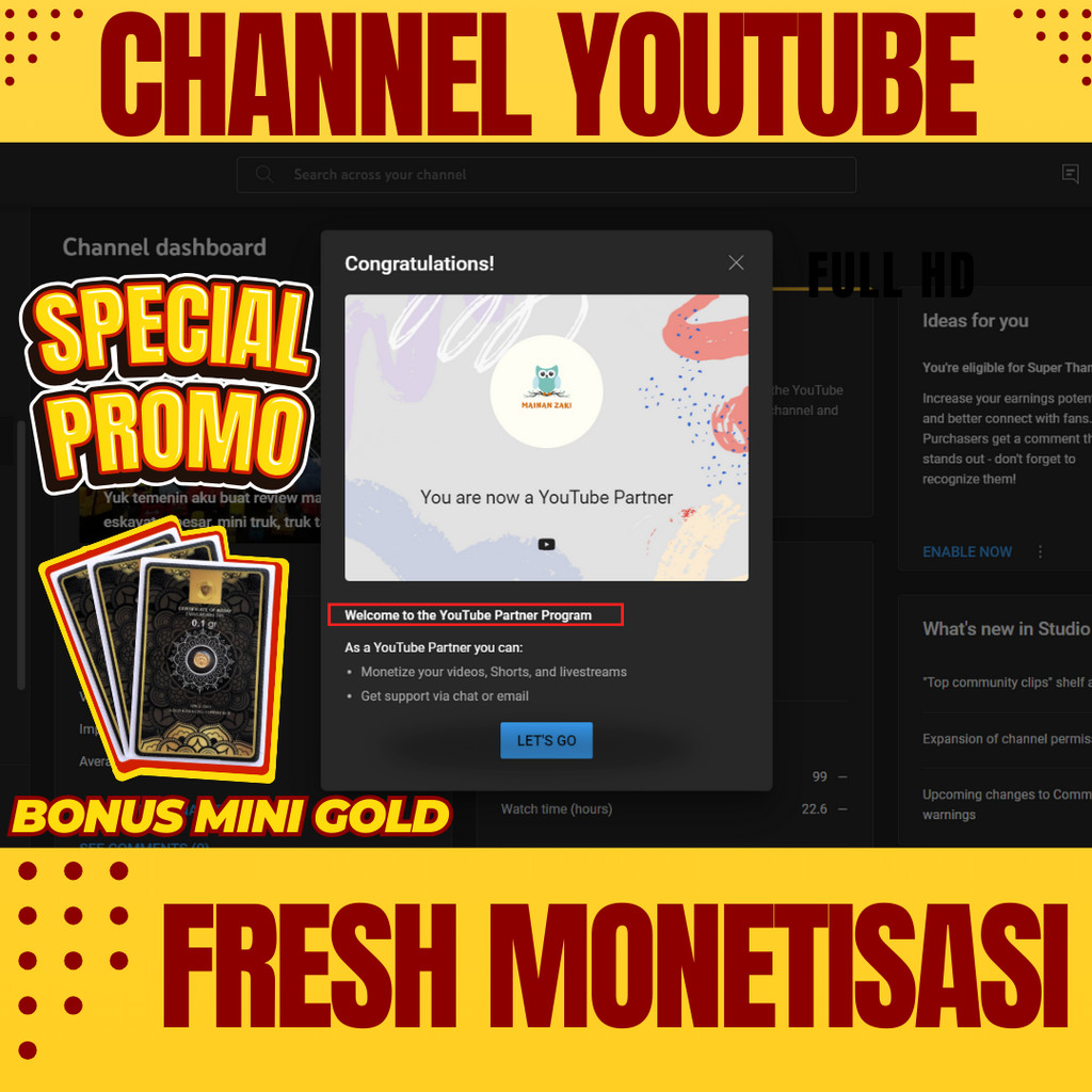 JUAL AKUN YOUTUBE SUDAH MONETISASI (FRESH) TINGGAL PAKAI SEPAKET ADSENSE