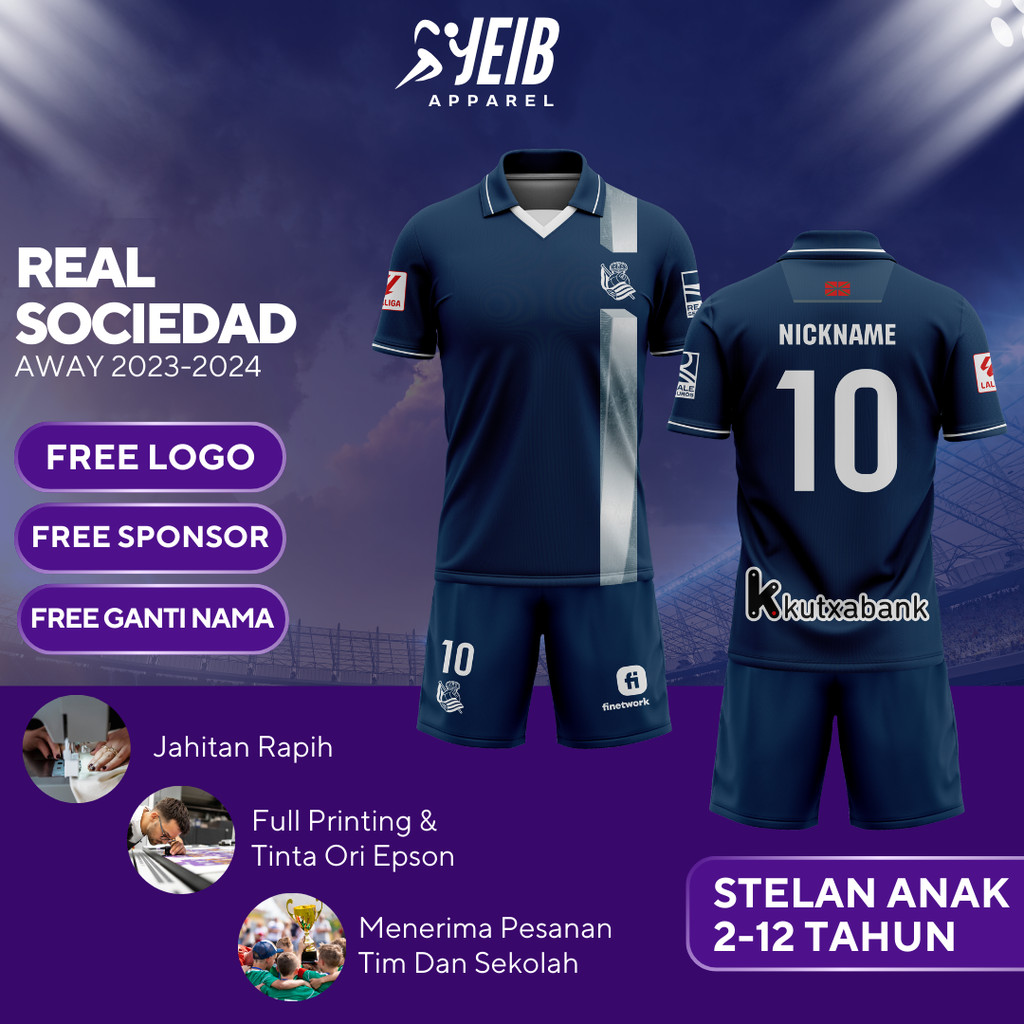 JERSEY SEPAK BOLA REAL SOCIEDAD AWAY 2023-2024 LA LIGA FULL PRINTING JERSEY NAMA DAN NOMER