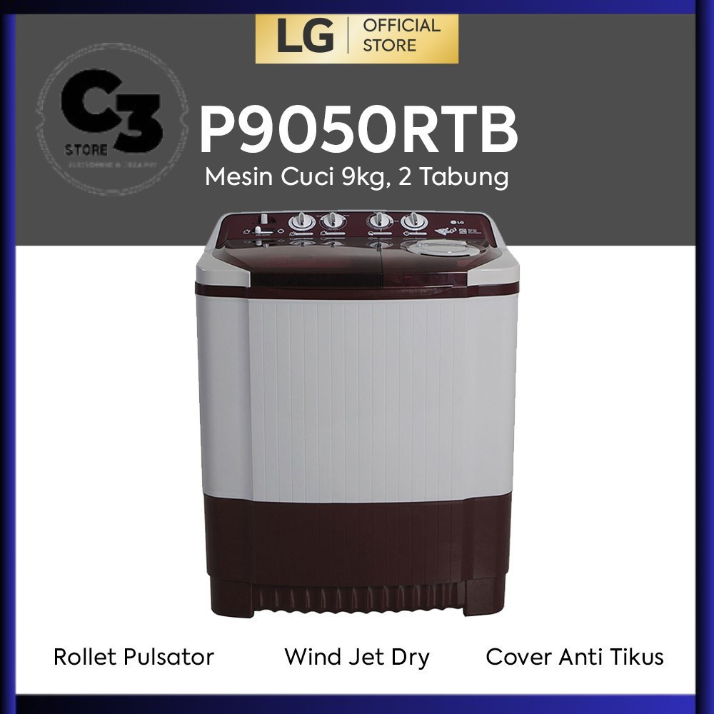 MESIN CUCI LG 2 TABUNG 9KG P9050RTB / MESIN CUCI 2 TABUNG LG 9050 RTB