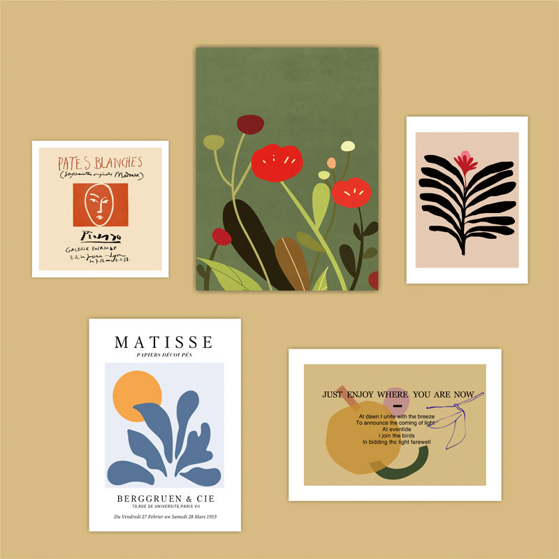 

Ins Abstract Art Plant Flower Postcard 5 Sheets Nordic Creative Illustration Decoratiove Card Bedroom Wall Sticker Photo Props