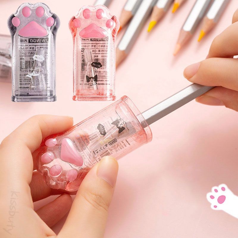 

2 Pcs/Set Kawaii Cat Paw Pencil Sharpener Transparent Sharpener for Kids Novelty Gifts School Office Supplies Kawaii Stationery