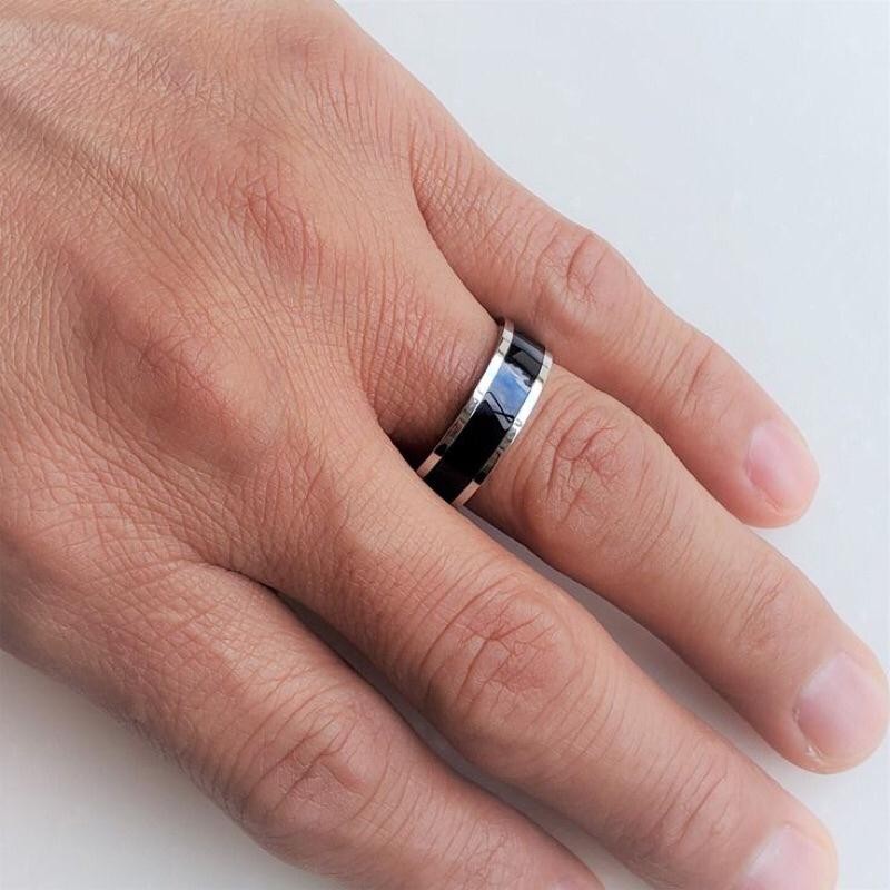 CINCIN TITANIUM PRIA DAN WANITA SILVER BLACK & GOLD BLACK Stainless Kulit Rings cincin cincin  besi