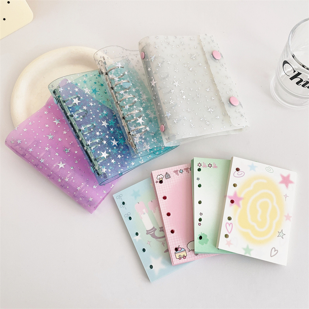 

Sparkle Star Mini Binder Notebook M5 Size Pocket Notepads Daily Agenda Diy Photo Album Postcards Collect