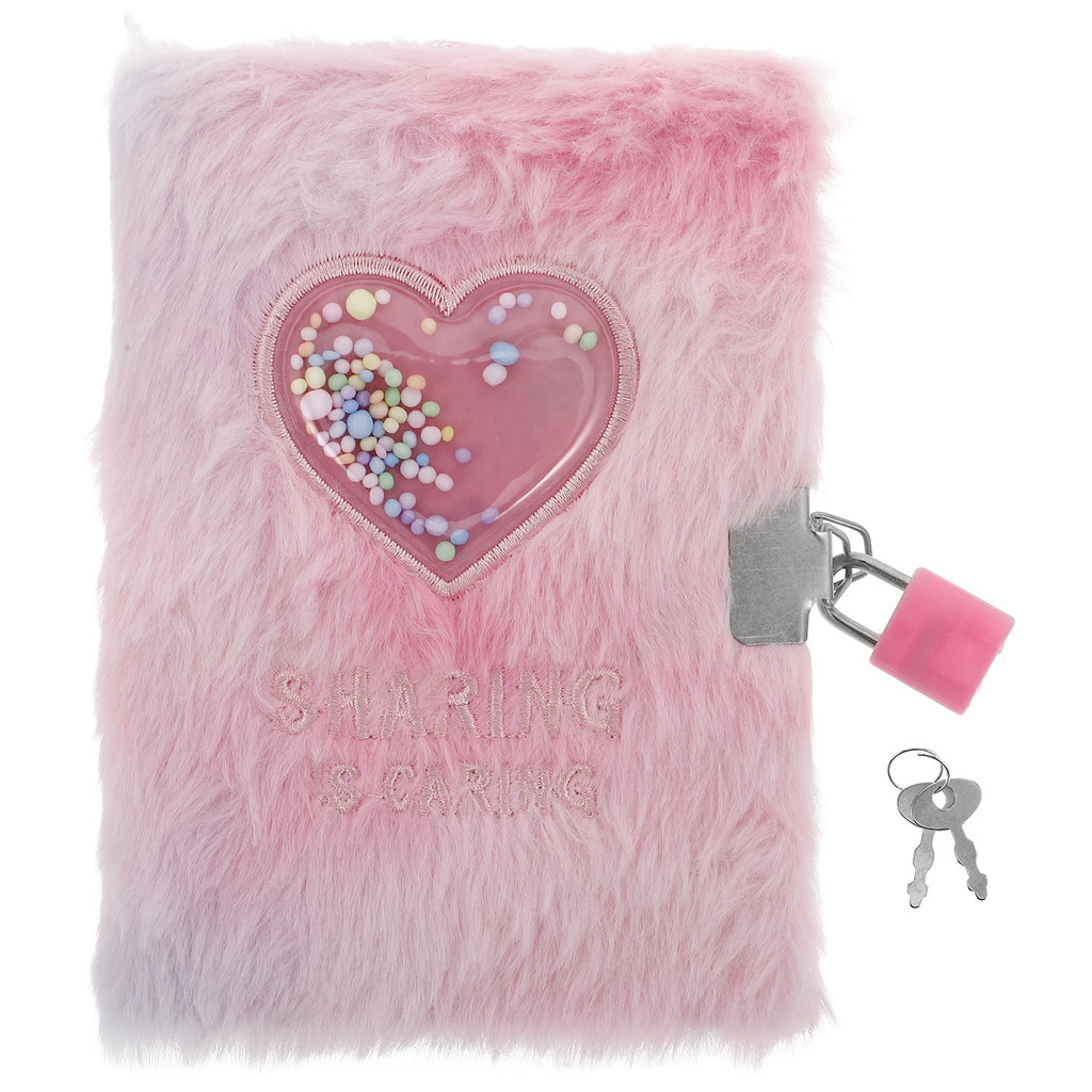 

Girl Diary with Fuzzy Lock Soft Cover Children Cartoon Furry Notebook Kids Heart embroidery Writing scrapbook Account with Lock