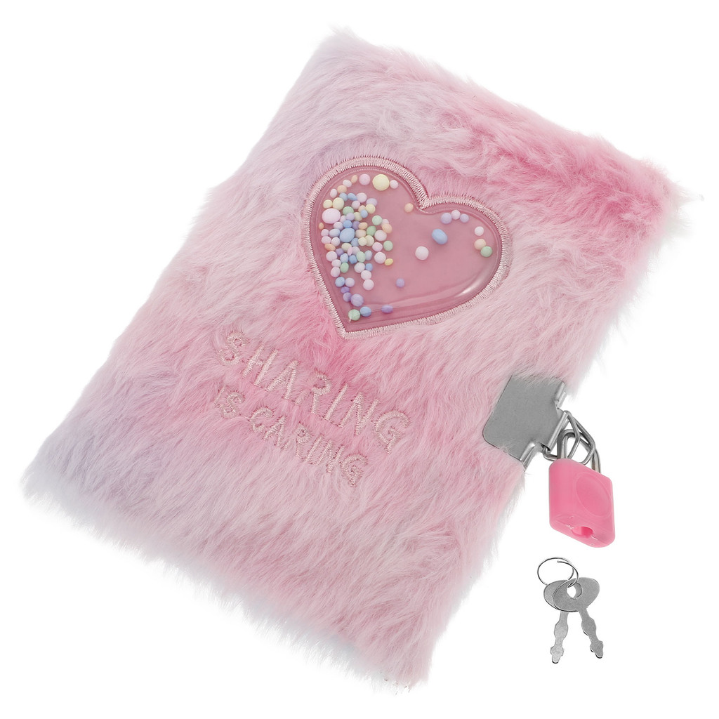 

Note Book Girl's Diary Kids Secret Journal Key Heart Soft Cover Pink Pattern Notebook Fuzzy Writing Child