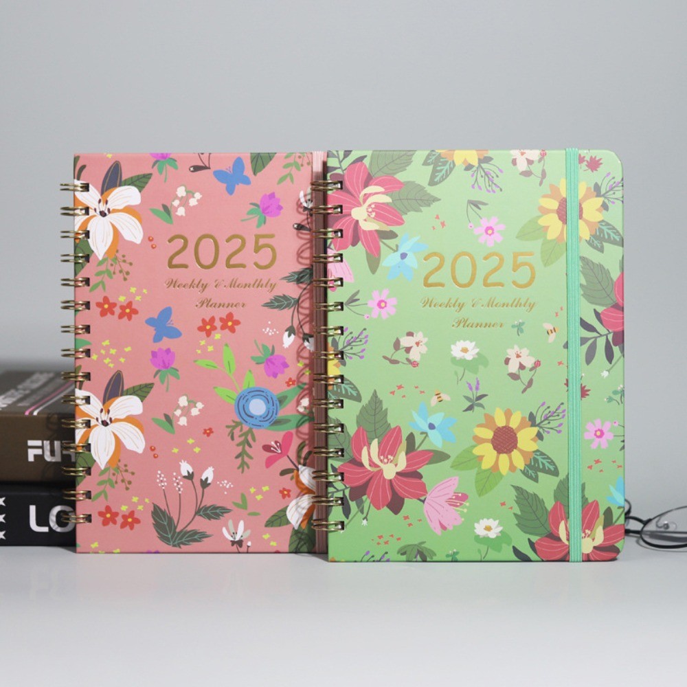 

Paper 2025 Planner Notebook Floral Print Time Management Agenda Book Portable Creative English Calendar Book Home Office School