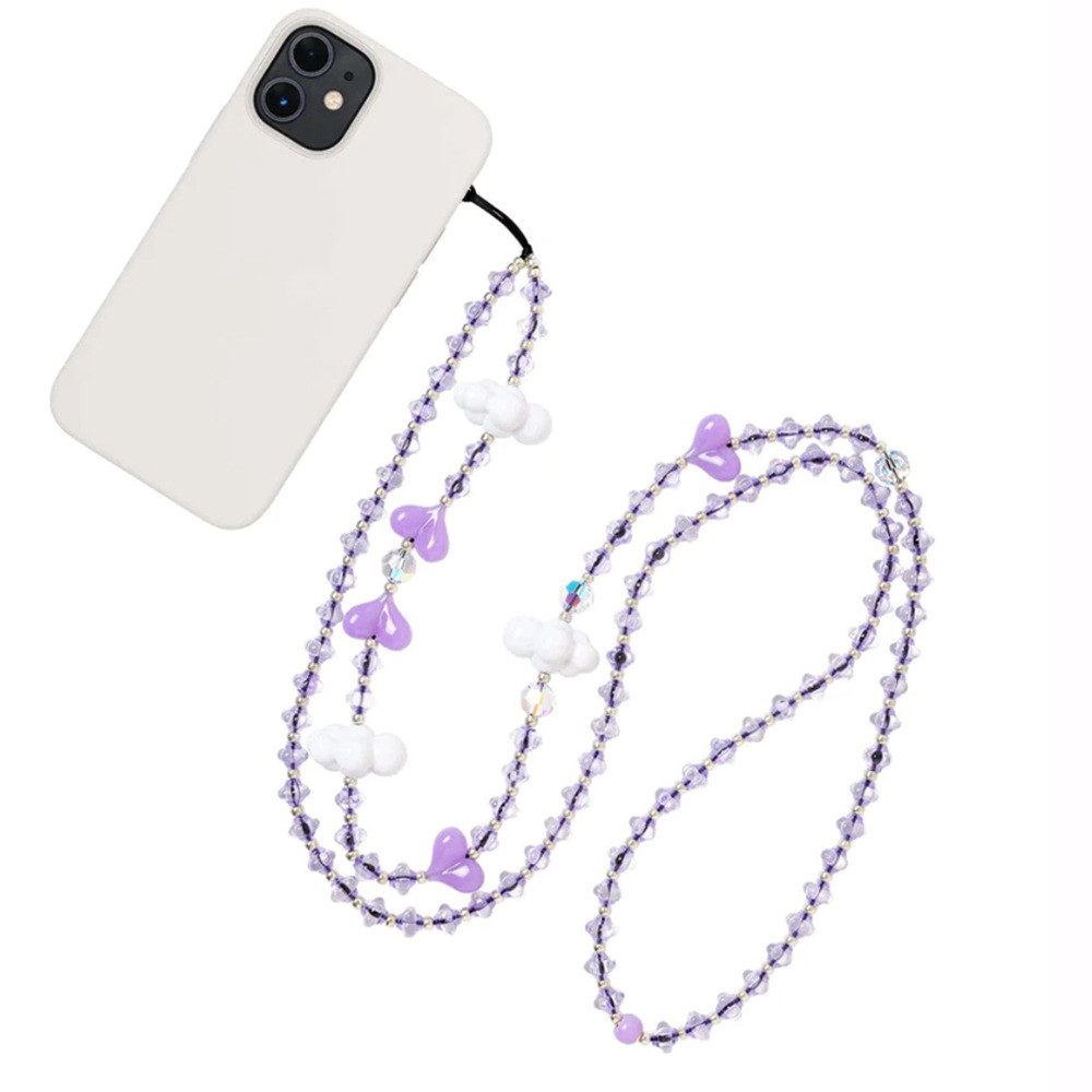 

HERLOOK New White Clouds Phone Chain Beads Long String for Cell Phones Heart Charm Stylish Y2K Accessories Mobile Lanyard