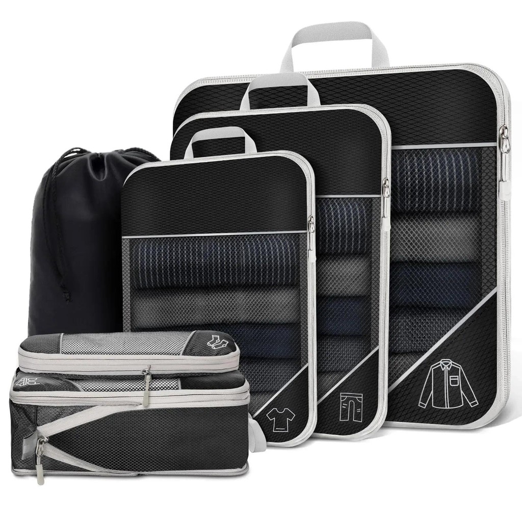 

6 Set Compression Packing Cubes for Suitcases, Travel Luggage Organizer Bags Lightweight Space Saving Airplane Travel Essentials