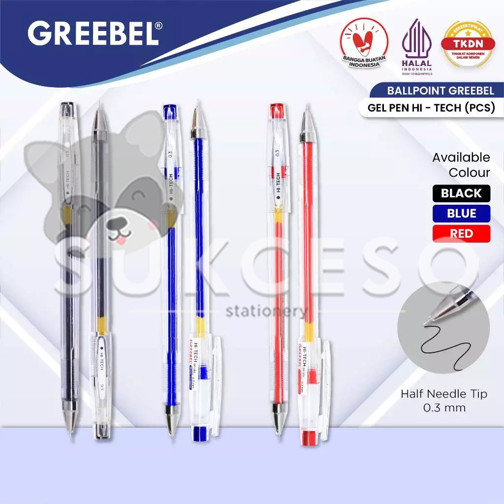 

GREEBEL Gel Pen 0.3mm GP-506 Pulpen Gel Hi-Tech Needle Tip SATUAN Murah