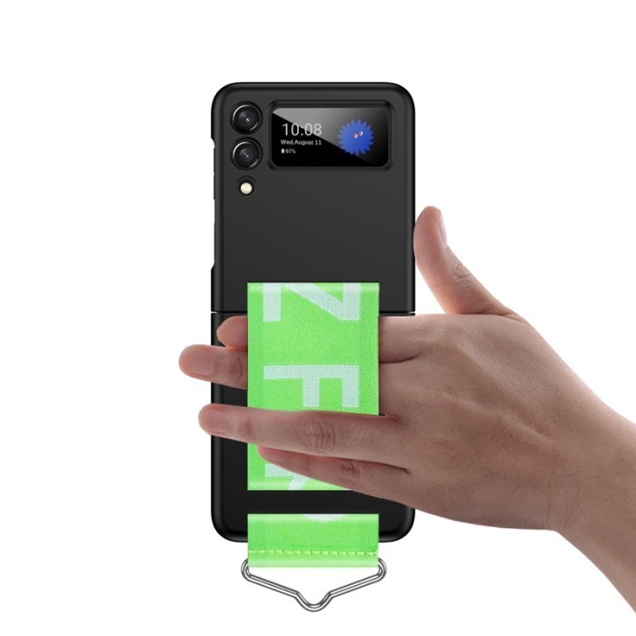 Hard Case Samsung Galaxy Z Flip 3 4 Silikon Macaron Wristband Strap - Hitam, Z Flip 3