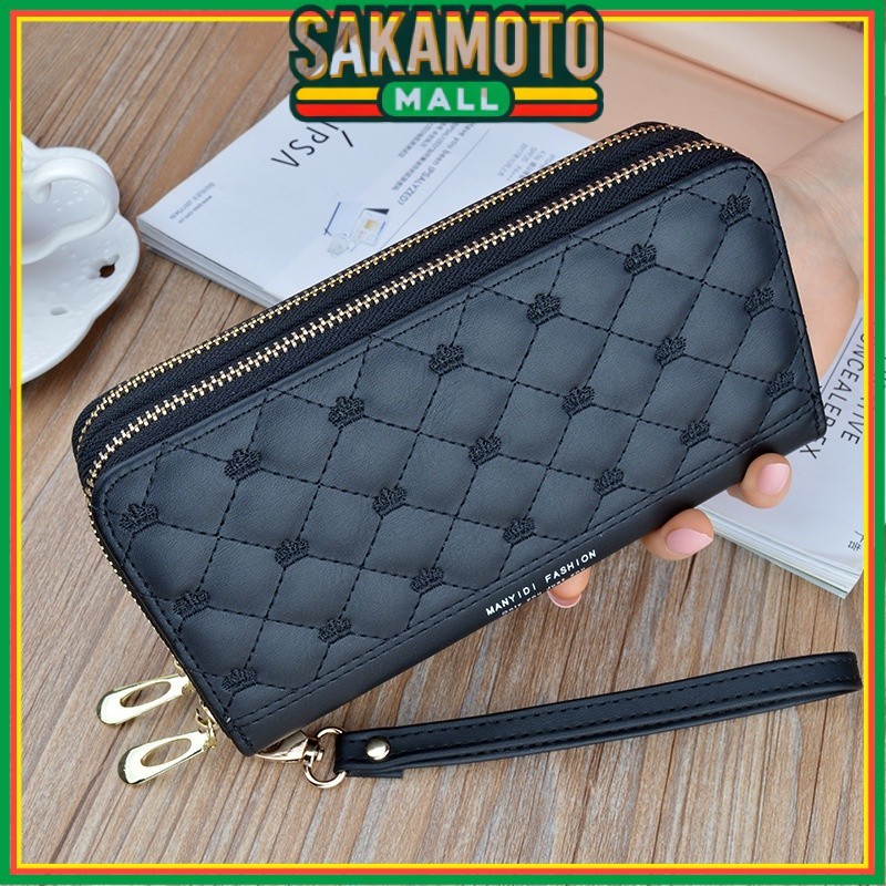 DOMPET PANJANG WANITA 2 RESLETING KULIT PREMIUM NAOMI KARTU UANG TALI KOREA   CEWEK