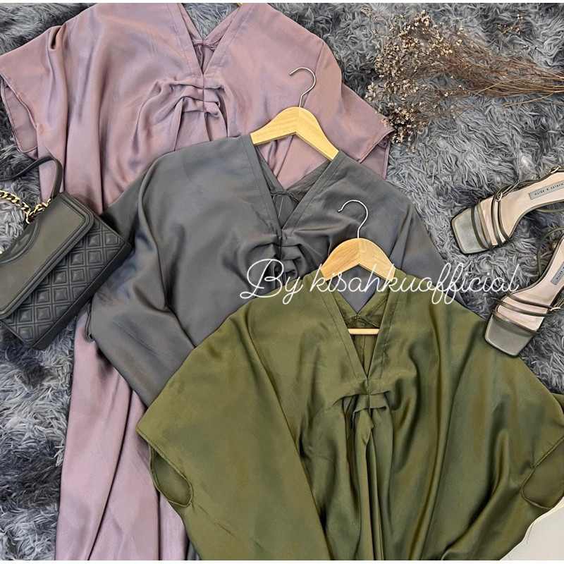 KAFTAN POLOS WANITA SATIN MAXMARA ELEGANT / KAFTAN POLOS SATIN SILK PREMIUM / KAFTAN LEBARAN SATIN P