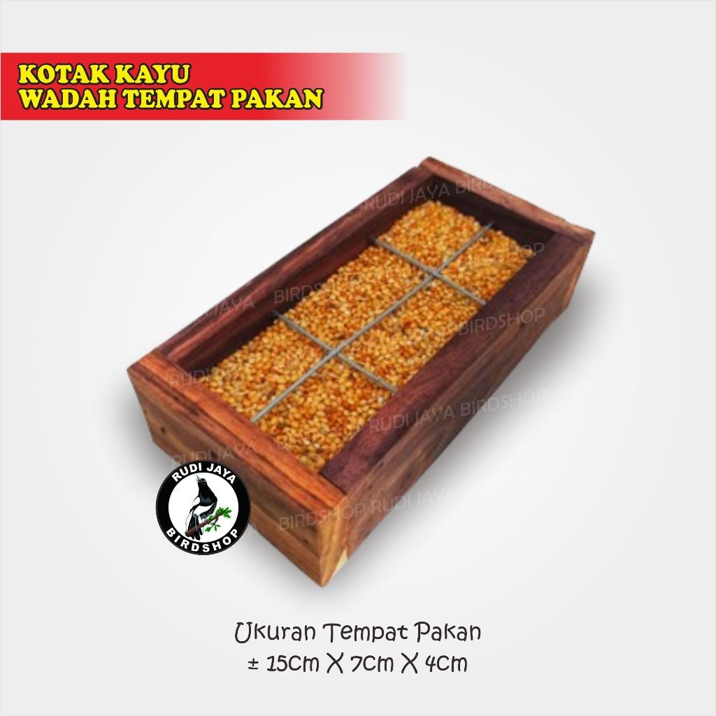 KOTAK KAYU WADAH TEMPAT PAKAN MAKAN MAKANAN BURUNG LOVEBIRD RAM KAWAT BENTUK PERSEGI PANJANG BIASANY