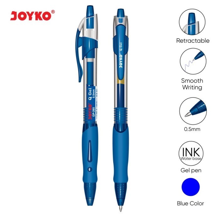 

1 PAK / 12 PCS Ballpoint Gel Pen Joyko GP-265 Q Gel - Biru