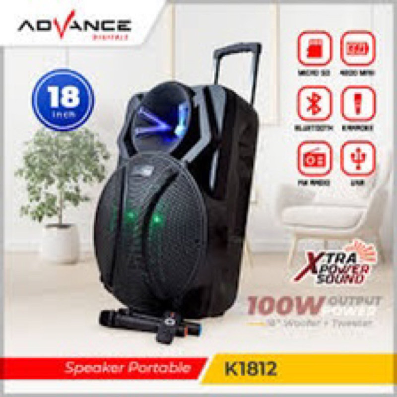 ADVANCE 18 INCH ADVANCE SPEAKER PORTABLE ADVANCE K1812 + 2 Mic HARGA TERMURAH SEKOTA MEDAN PORTABLE 