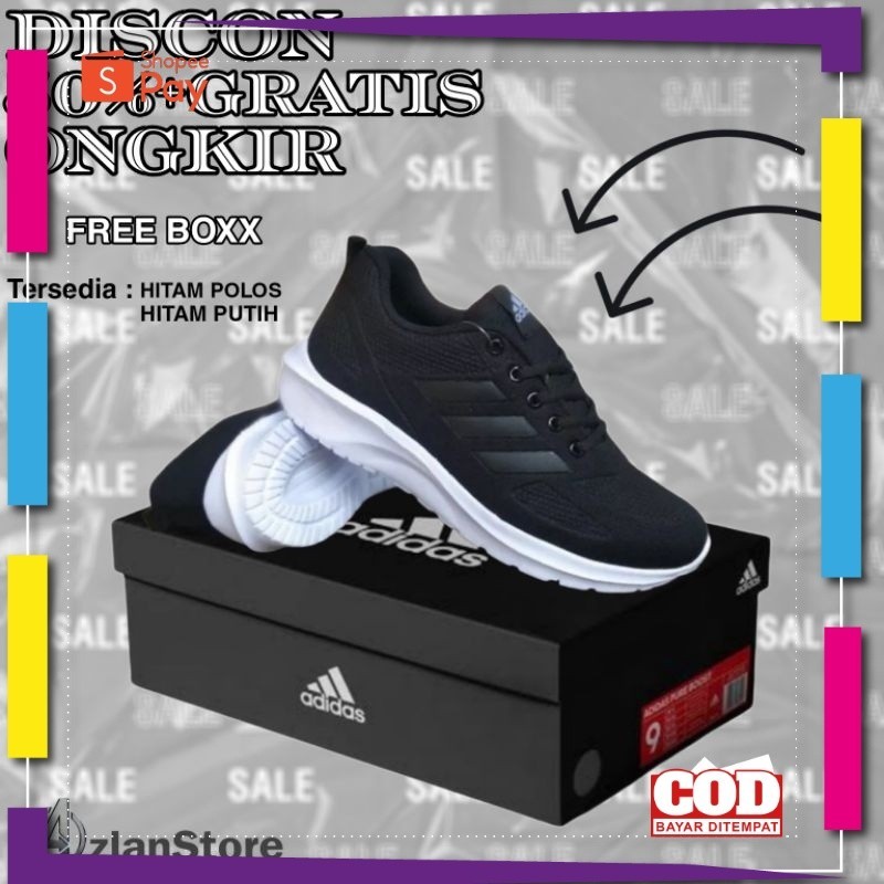 UKURAN SIZE 37 38 39 40 41 42 43 44 45 / Sepatu Sekolah Hitam Putih -  Hitam Polos Pria/Wanita Sepat