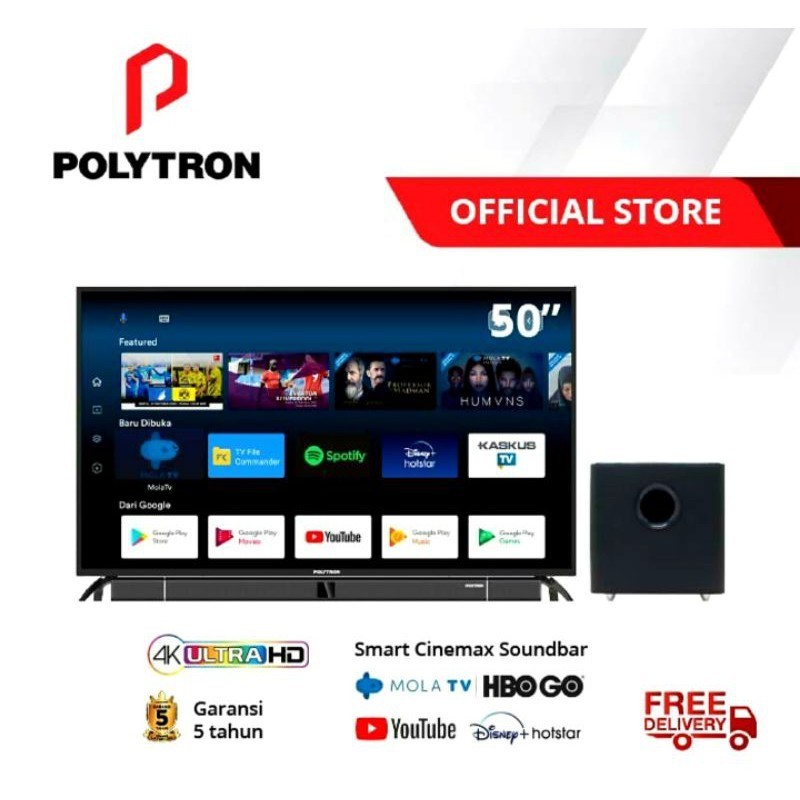 PROMO HARI RAYA Led Tv 50 Inch Polytron 50BUA8859 Smart Mola 4k Uhd Tv Cinemax Soundbar PLD-50BUA8859