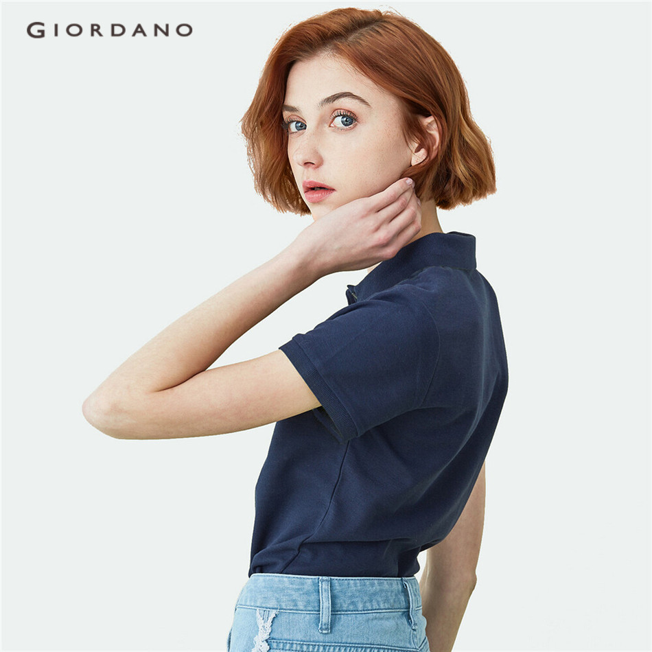 GIORDANO Women Slim Short-Sleeve Pique Polo Shirt 05311399