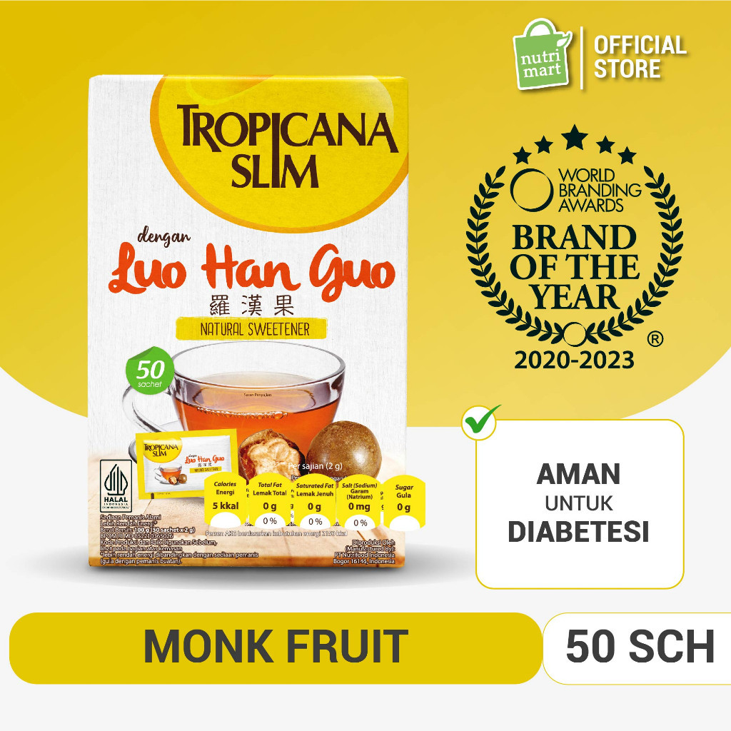 

Tropicana Slim Sweetener Luo Han Guo 50 sachet - Pemanis Alami Natural untuk Batasi Gula Monk Fruit Lo Han Kuo
