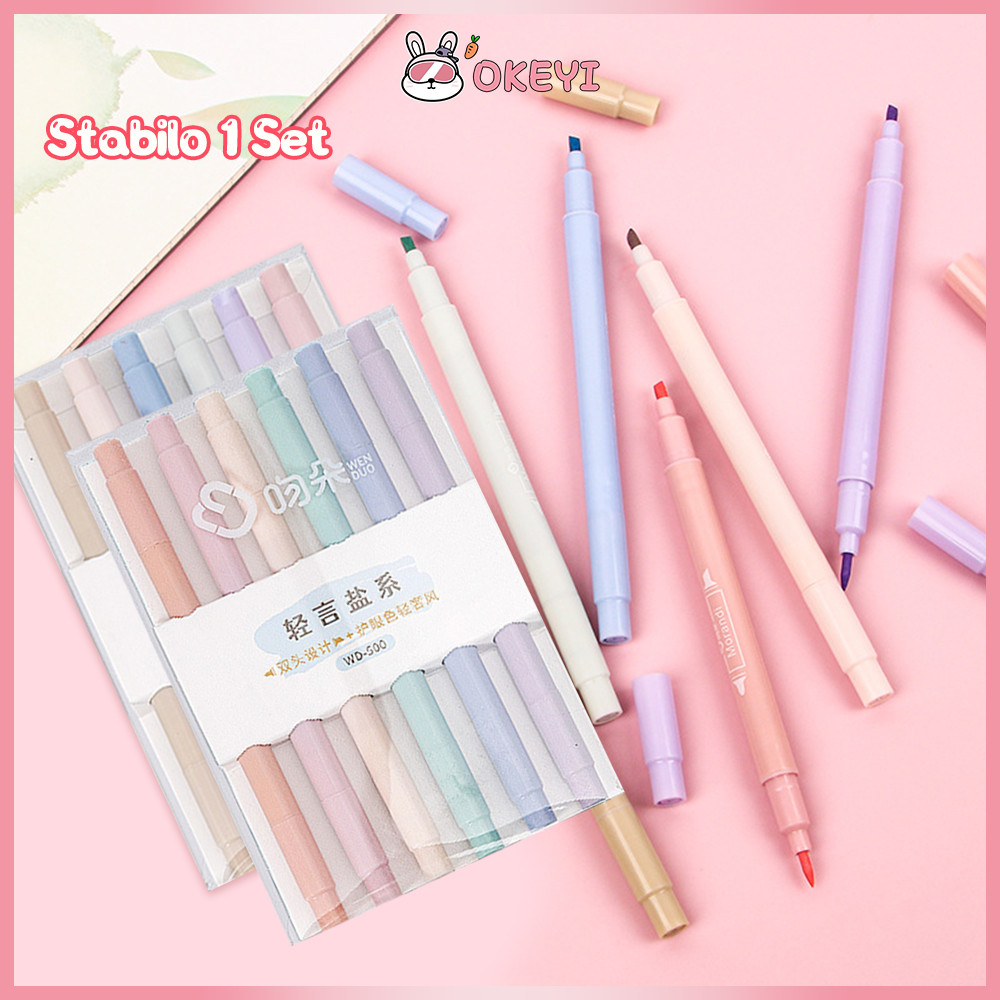 

OKEYI Highlighter pastel stabilo dua sisi 1 set