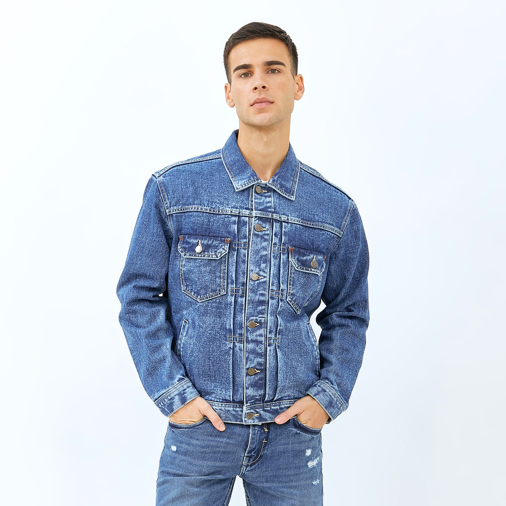 EMBA JEANS - Jaket Trucker Pria Regular Fit Material Denim - Bernie