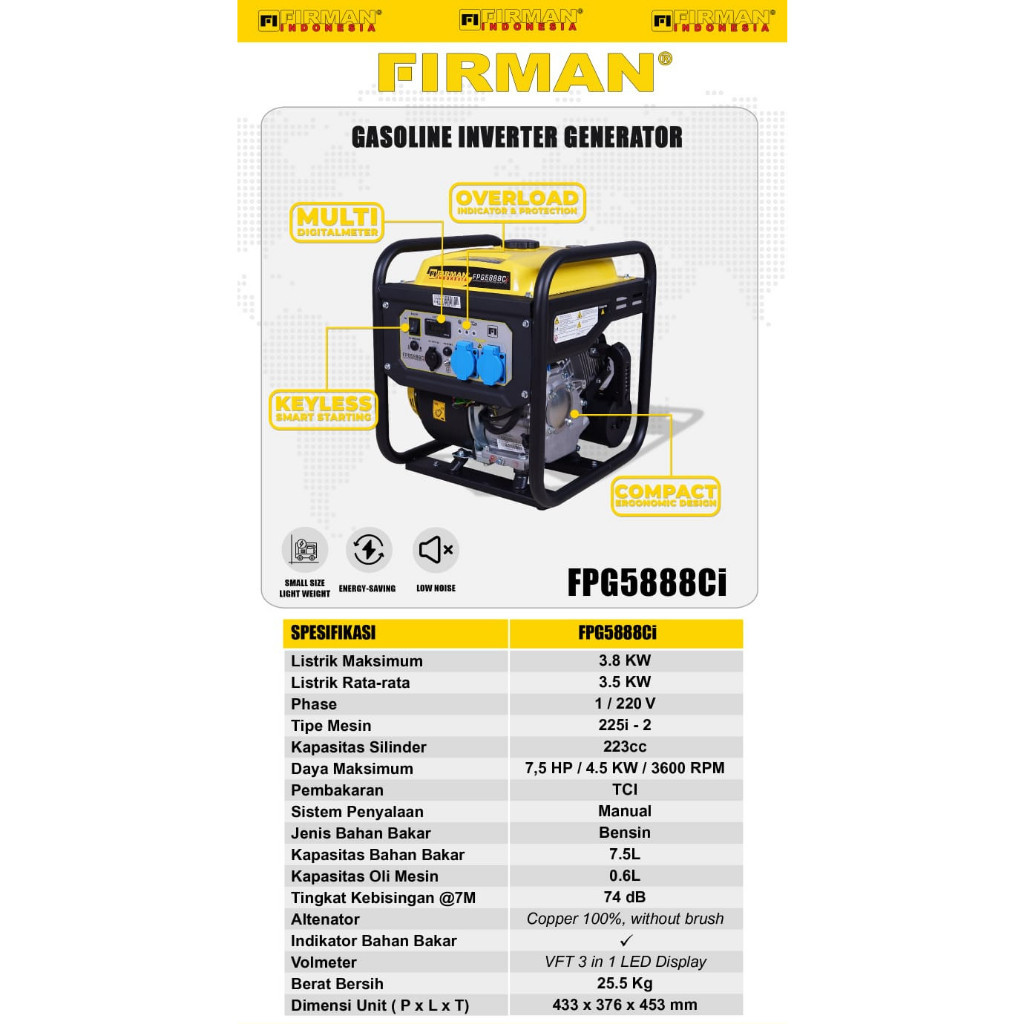 Genset 3500Watt 4Tak FPG5888CI FIRMAN / Power Generator 3500 Watt 3.5Kw 3,5Kw FPG 5888CI FIRMAN - Ge