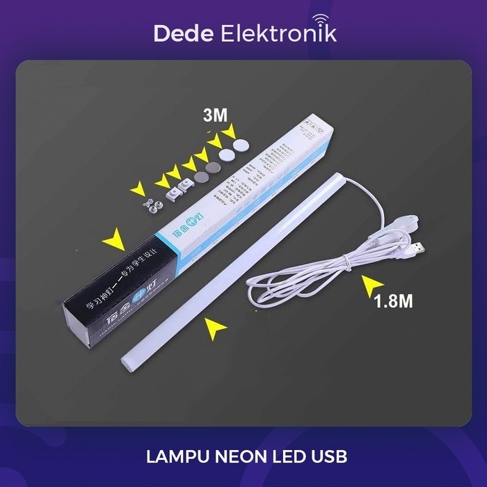 Lampu Neon LED USB Belajar Kerja Baca Komputer Cahaya Tempel Portable