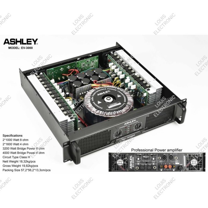 Power Amplifier ASHLEY EV3000 EV 3000 EV-3000 Class H ORIGINAL