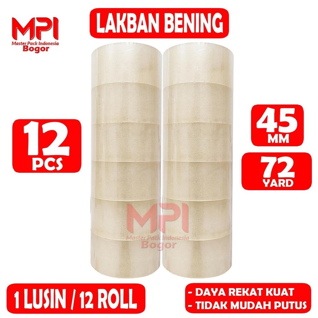 

1 LUSIN [ 12 ROLL ] - Lakban Bening MPI 45 mm x 72 Yard BC - Lakban Packing - Master Pack Indonesia Bogor