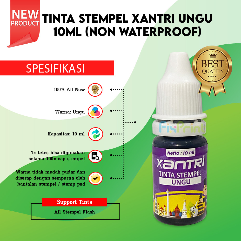 

Tinta Stempel Xantri Ink Stamp Kapasitas Ink 10ml All Warna Black Red Green Blue Pink Orange